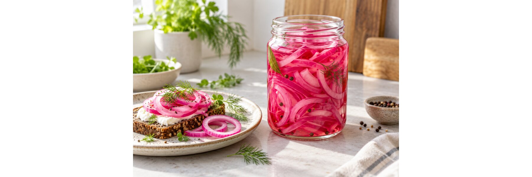 Schnelle eingelegte rote Zwiebeln im Glas